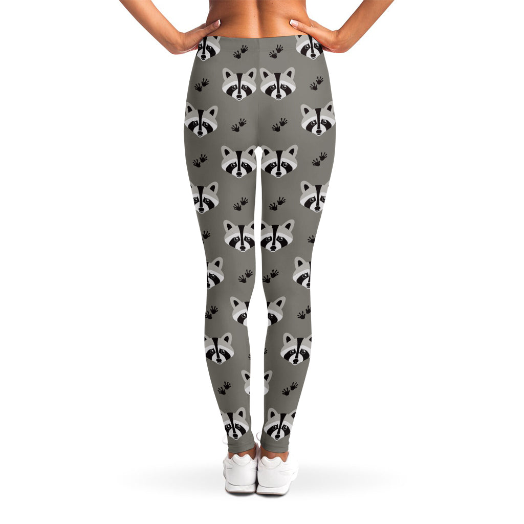 Grey Raccoon Pattern Print Women's Leggings