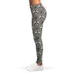 Grey Raccoon Pattern Print Women's Leggings