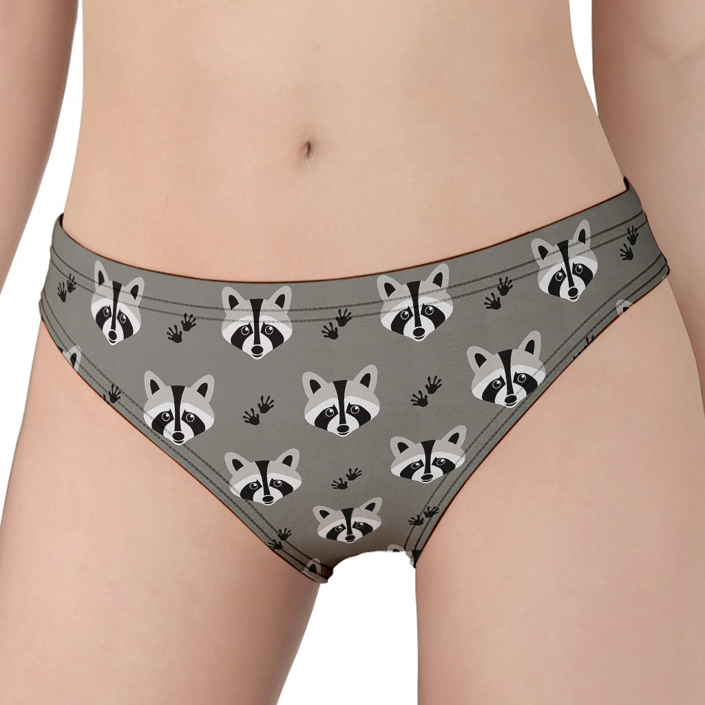 Grey Raccoon Pattern Print Women's Panties