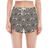 Grey Raccoon Pattern Print Women's Split Running Shorts