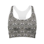 Grey Raccoon Pattern Print Women's Sports Bra