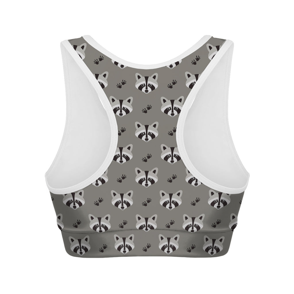 Grey Raccoon Pattern Print Women's Sports Bra