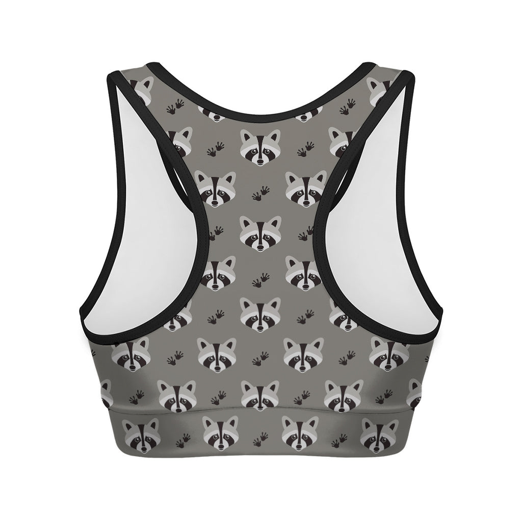Grey Raccoon Pattern Print Women's Sports Bra
