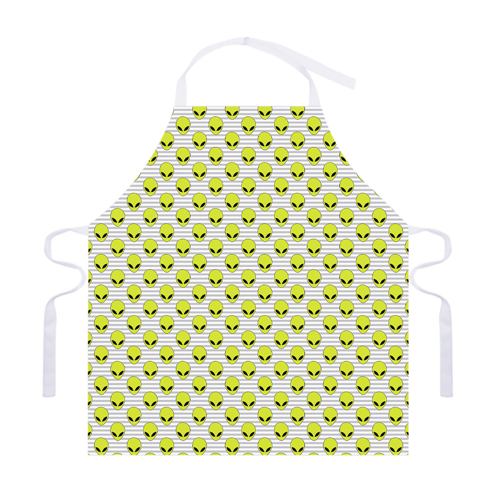 Grey Striped Alien Pattern Print Adjustable Apron