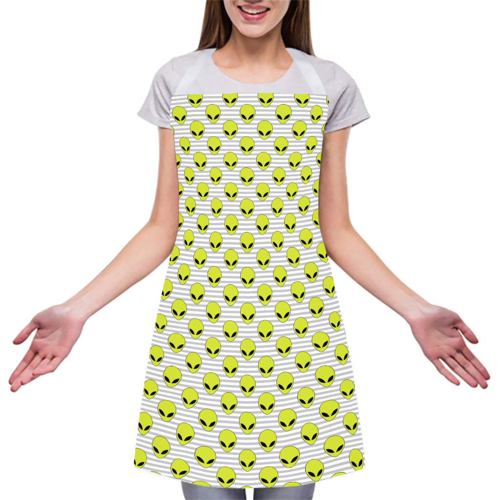 Grey Striped Alien Pattern Print Adjustable Apron