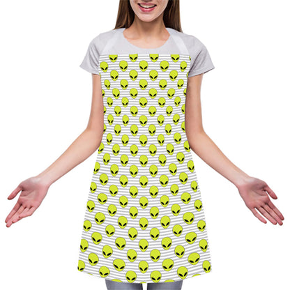 Grey Striped Alien Pattern Print Adjustable Apron