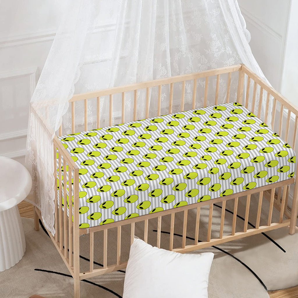 Grey Striped Alien Pattern Print Baby Crib Sheet
