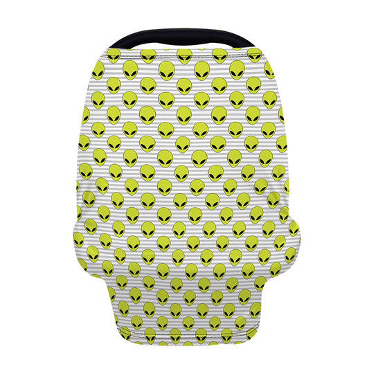 Grey Striped Alien Pattern Print Baby Seat Cover