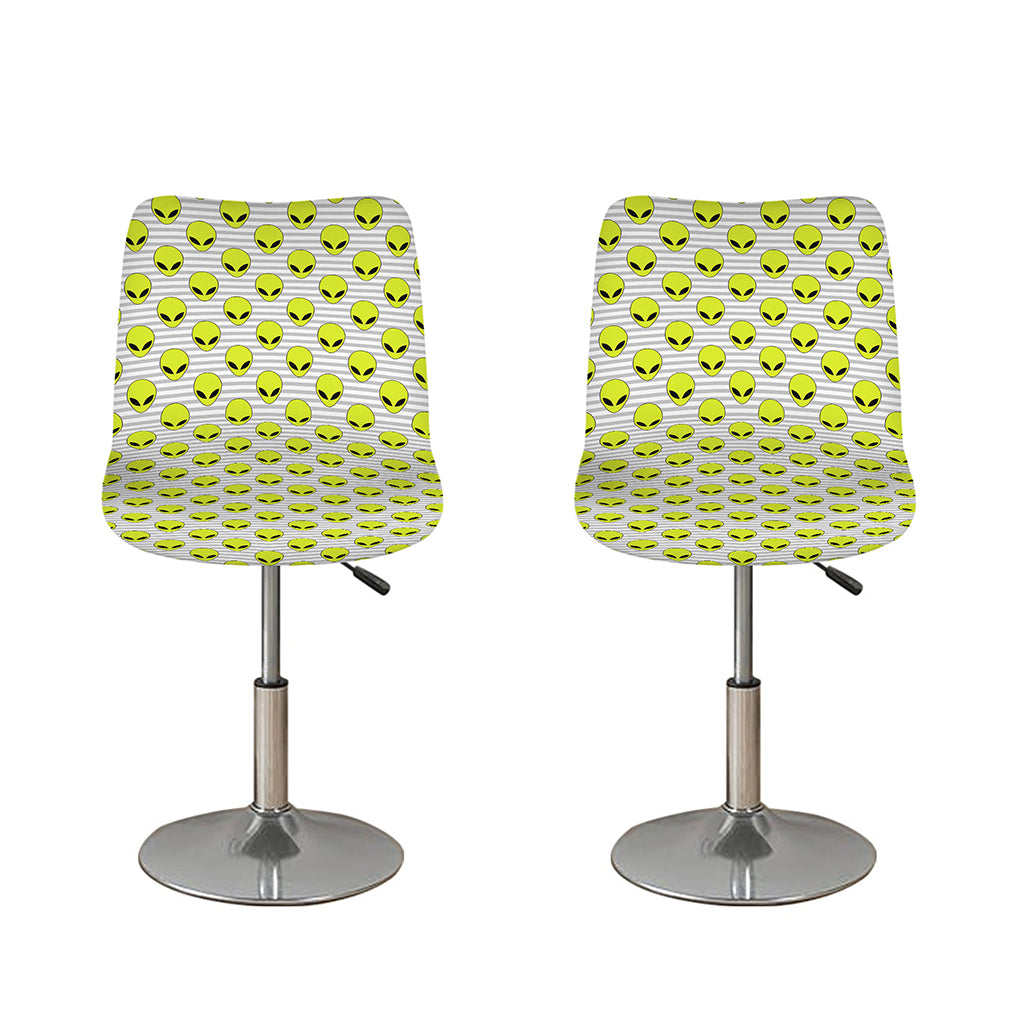 Grey Striped Alien Pattern Print Bar Stool Covers