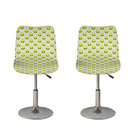 Grey Striped Alien Pattern Print Bar Stool Covers