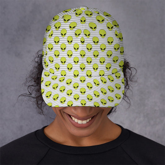 Grey Striped Alien Pattern Print Baseball Cap