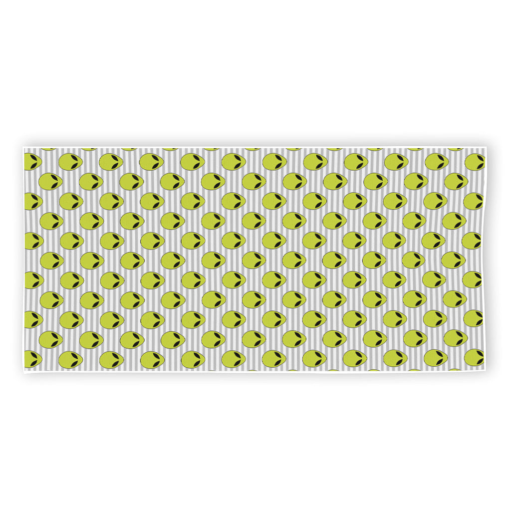 Grey Striped Alien Pattern Print Beach Towel