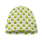 Grey Striped Alien Pattern Print Beanie