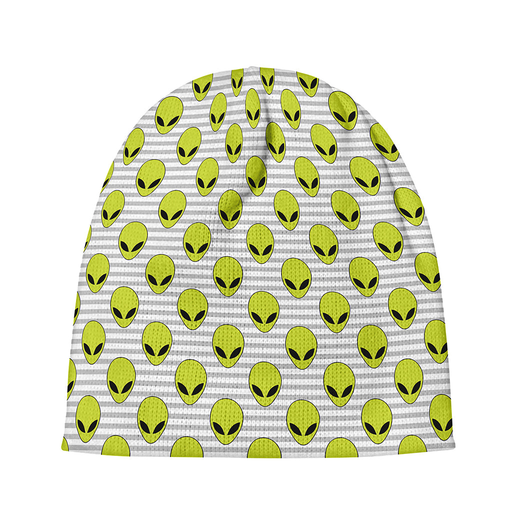 Grey Striped Alien Pattern Print Beanie