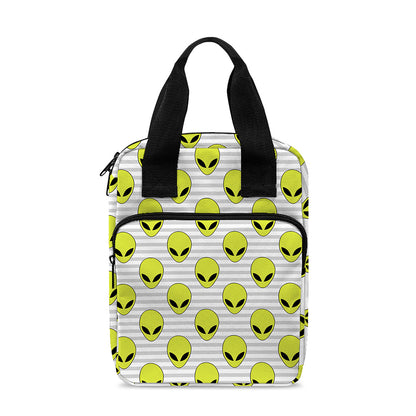 Grey Striped Alien Pattern Print Bible Tote Bag