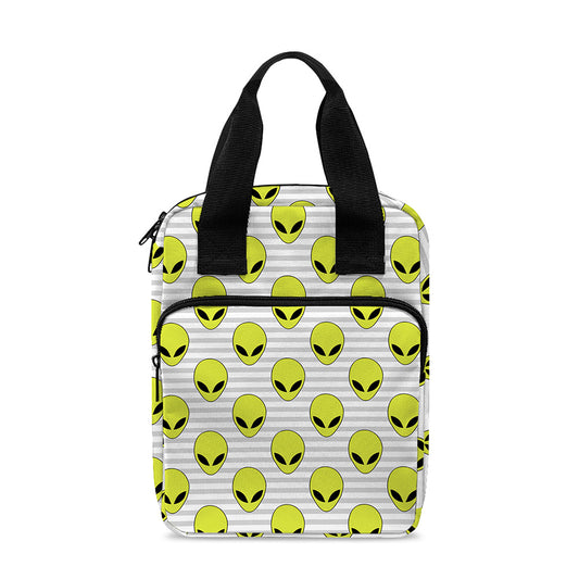 Grey Striped Alien Pattern Print Bible Tote Bag