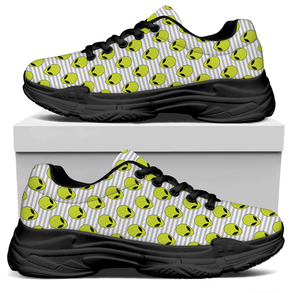 Grey Striped Alien Pattern Print Black Chunky Shoes