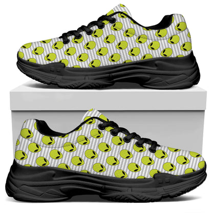 Grey Striped Alien Pattern Print Black Chunky Shoes