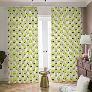 Grey Striped Alien Pattern Print Blackout Pencil Pleat Curtains