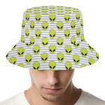 Grey Striped Alien Pattern Print Bucket Hat