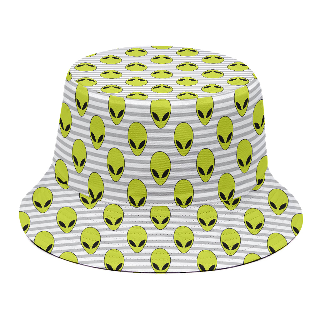 Grey Striped Alien Pattern Print Bucket Hat