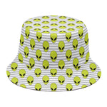 Grey Striped Alien Pattern Print Bucket Hat