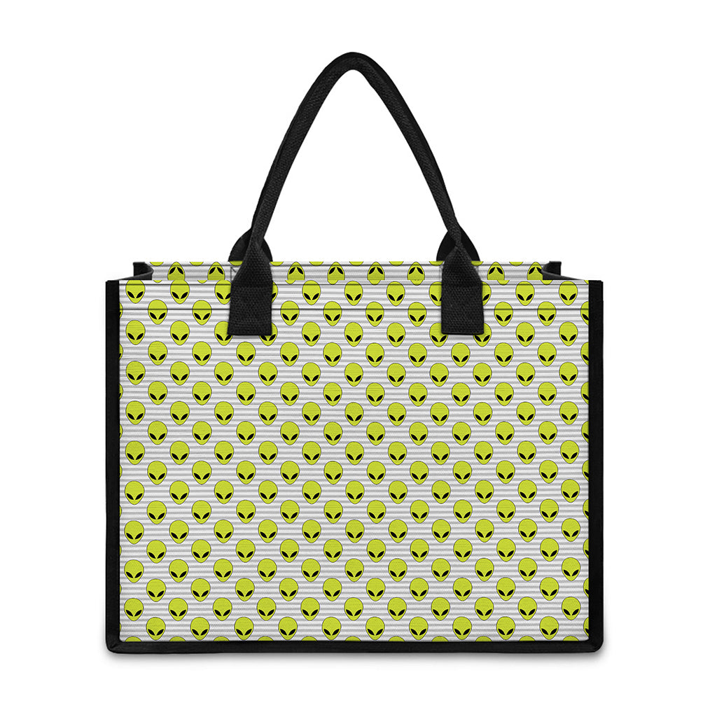 Grey Striped Alien Pattern Print Canvas Tote Bag