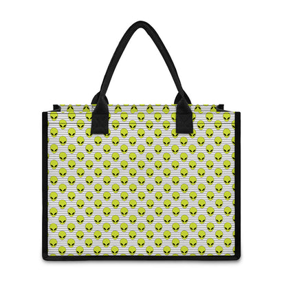 Grey Striped Alien Pattern Print Canvas Tote Bag