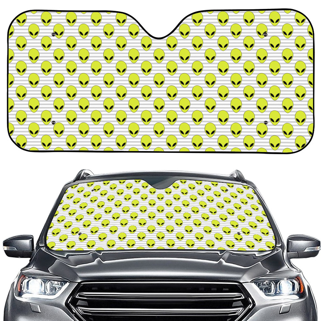 Grey Striped Alien Pattern Print Car Windshield Sun Shade