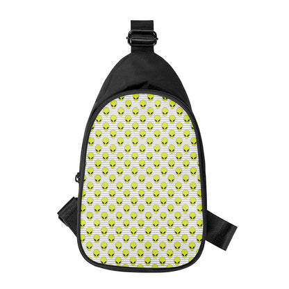 Grey Striped Alien Pattern Print Chest Bag