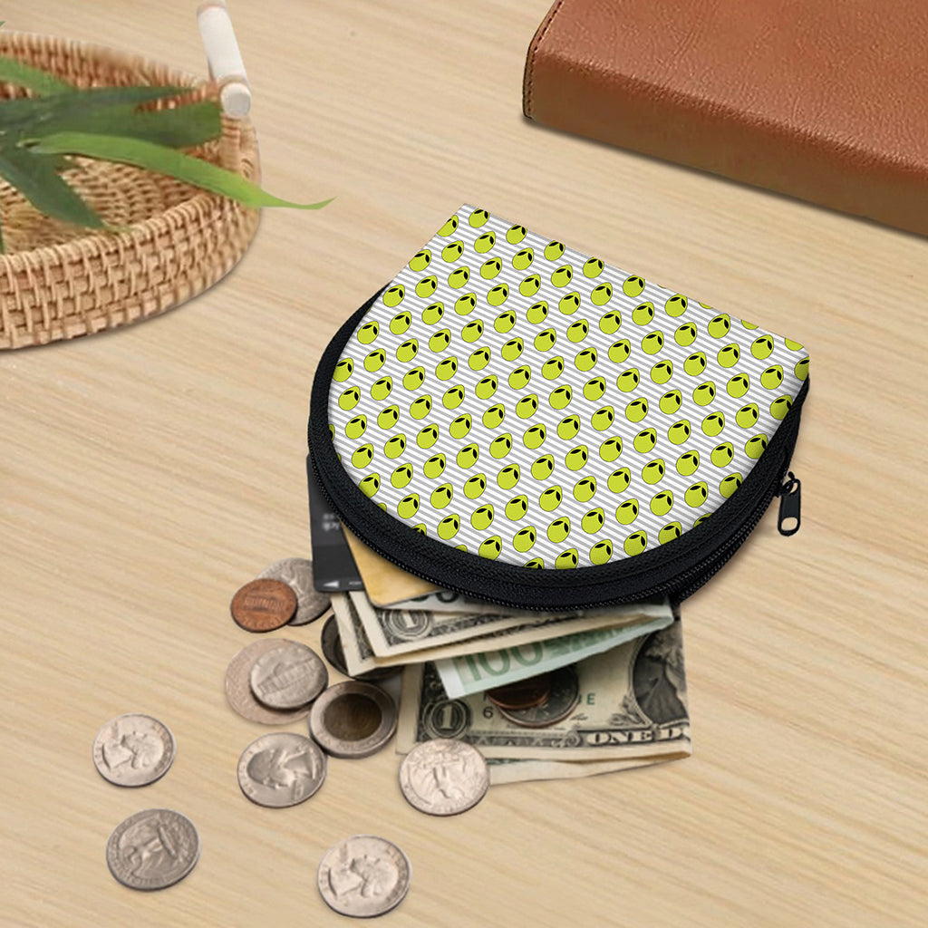 Grey Striped Alien Pattern Print Coin Purse