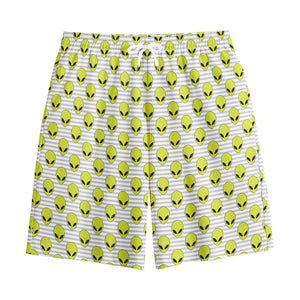 Grey Striped Alien Pattern Print Cotton Shorts