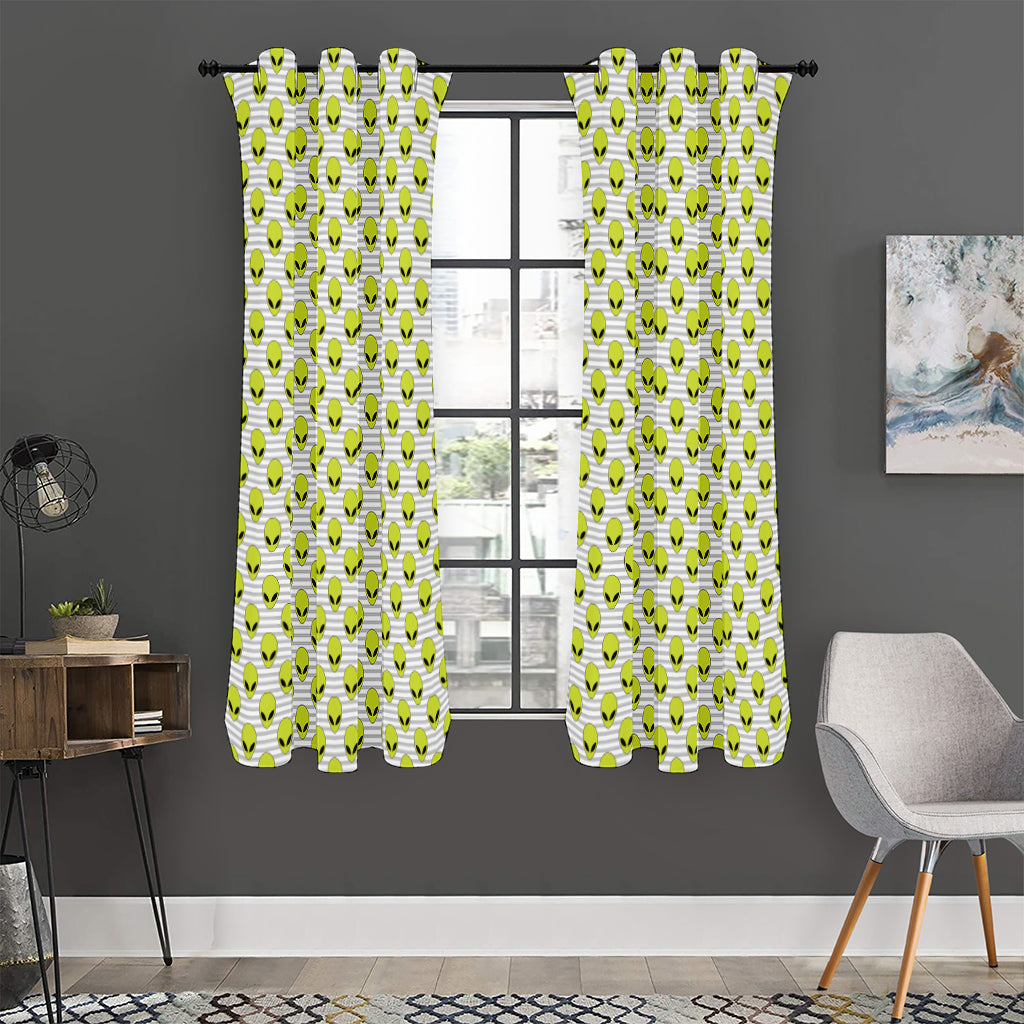 Grey Striped Alien Pattern Print Curtain