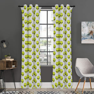 Grey Striped Alien Pattern Print Curtain