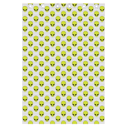 Grey Striped Alien Pattern Print Curtain