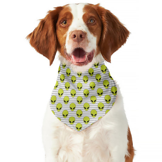 Grey Striped Alien Pattern Print Dog Bandana