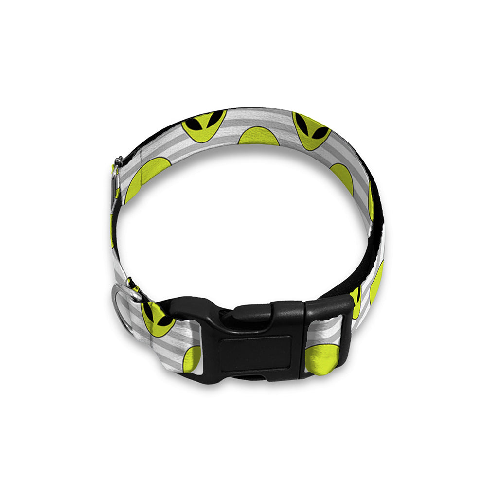 Grey Striped Alien Pattern Print Dog Collar