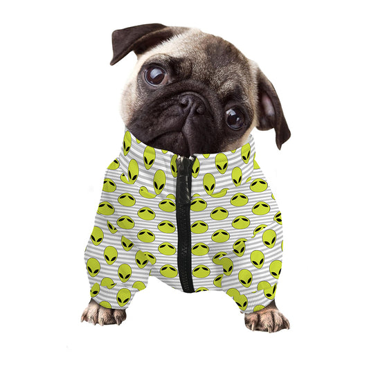 Grey Striped Alien Pattern Print Dog Zip Up Jacket