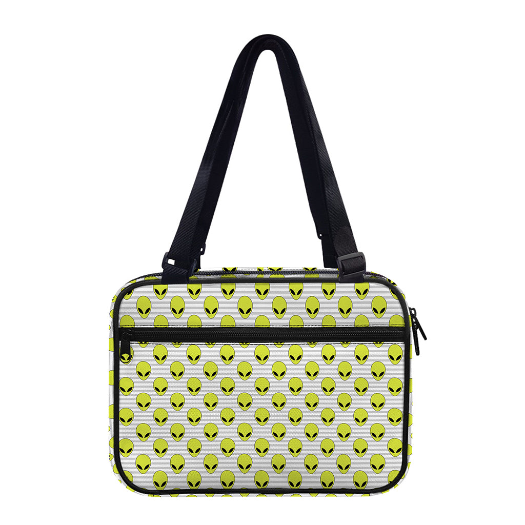 Grey Striped Alien Pattern Print Double Strap Bible Bag