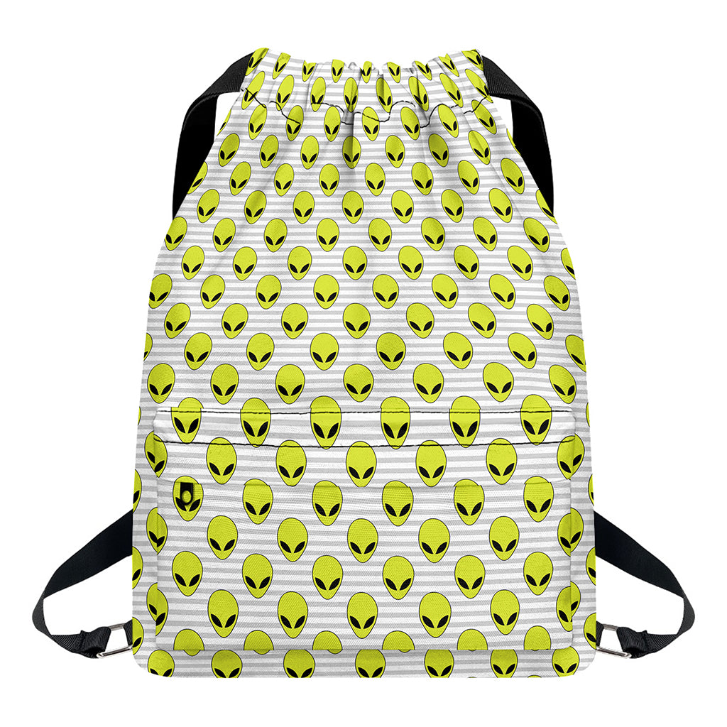 Grey Striped Alien Pattern Print Drawstring Backpack