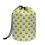 Grey Striped Alien Pattern Print Drawstring Makeup Bag