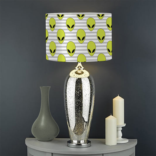 Grey Striped Alien Pattern Print Drum Lamp Shade