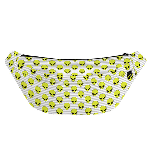 Grey Striped Alien Pattern Print Fanny Pack