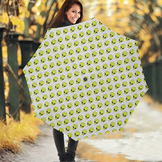 Grey Striped Alien Pattern Print Foldable Umbrella