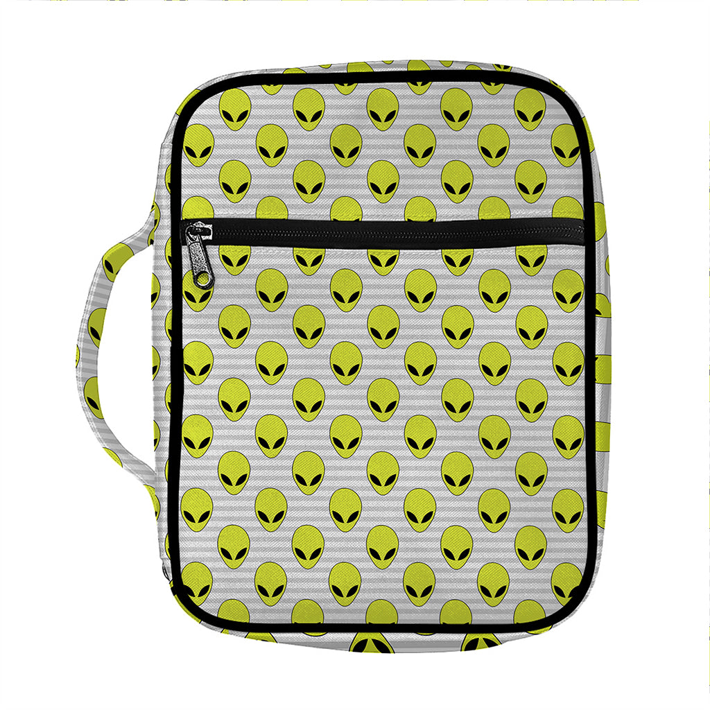 Grey Striped Alien Pattern Print Front Pocket Bible Bag