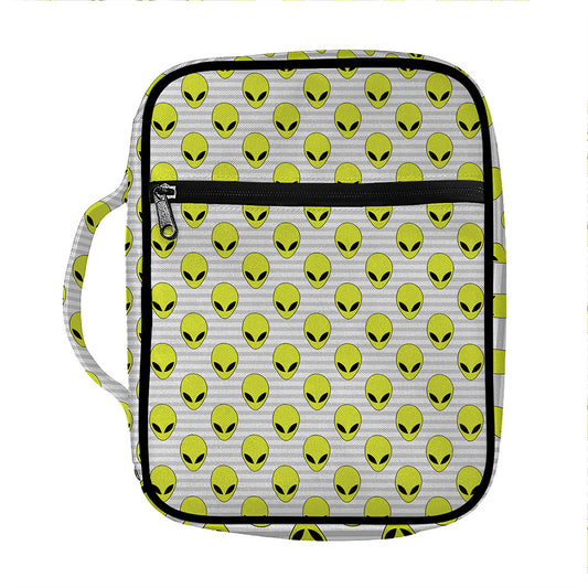 Grey Striped Alien Pattern Print Front Pocket Bible Bag