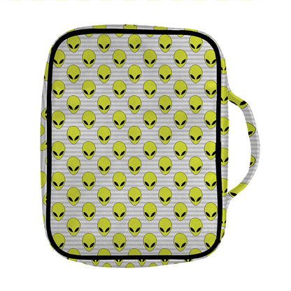 Grey Striped Alien Pattern Print Front Pocket Bible Bag