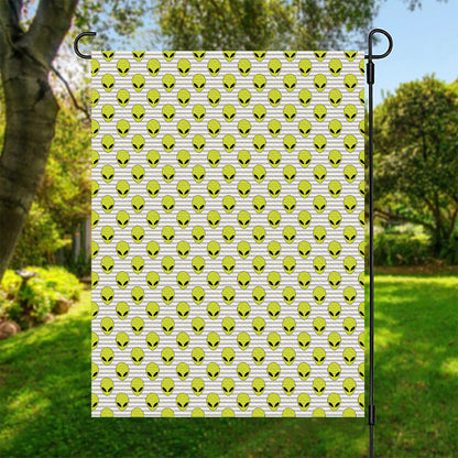 Grey Striped Alien Pattern Print Garden Flag