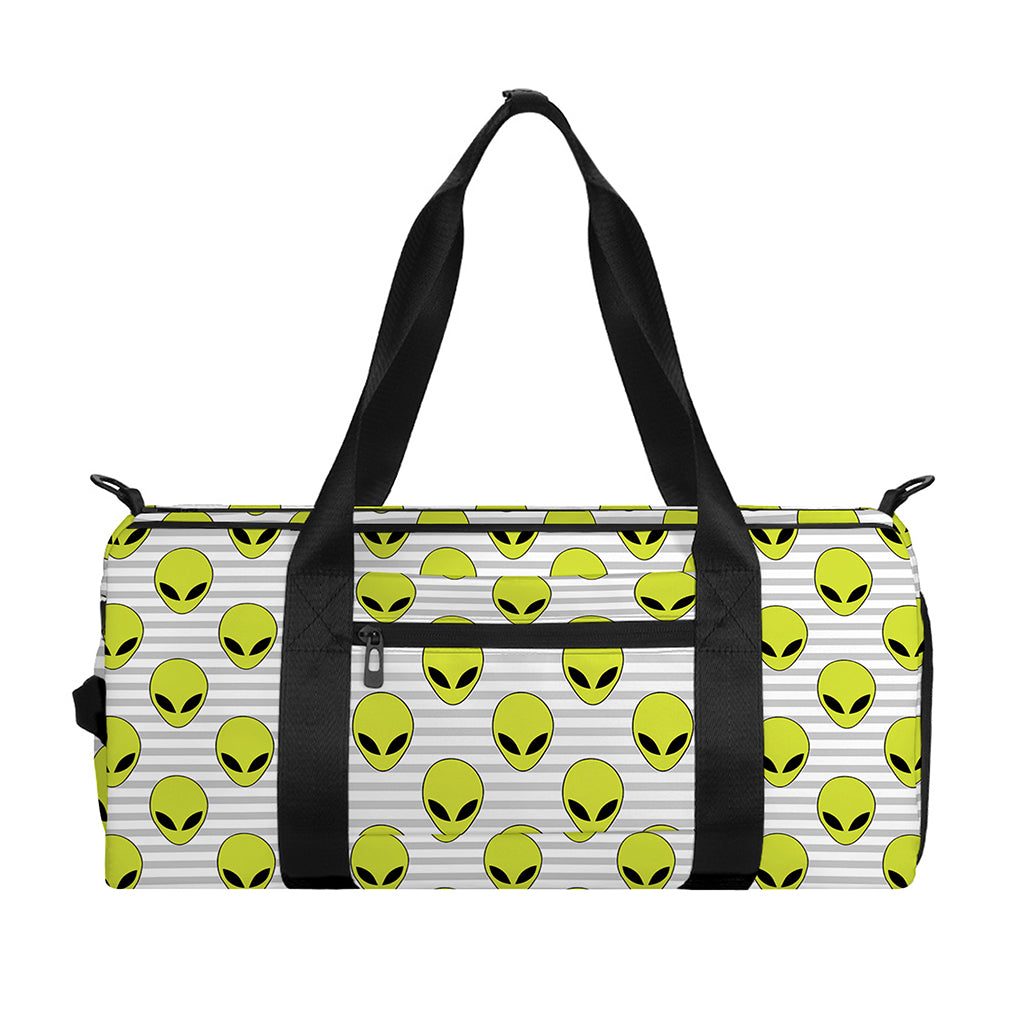 Grey Striped Alien Pattern Print Gym Bag