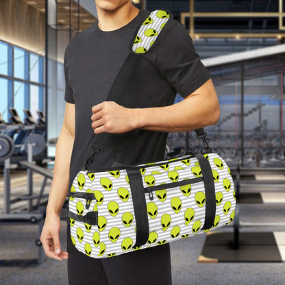 Grey Striped Alien Pattern Print Gym Bag